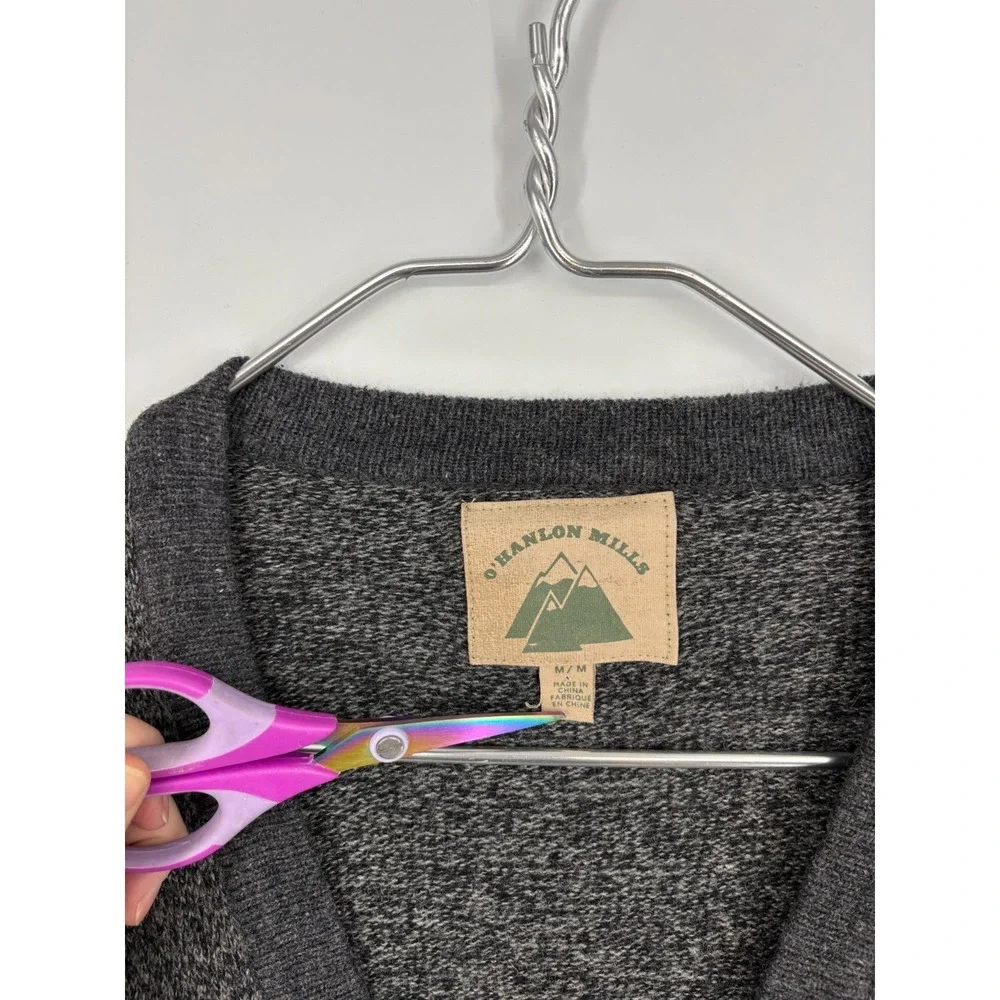 O'Hanlon Mills Sweater Mens M Gray Cardigan Lambswool Blend
